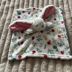 BLANKETS AND BEYOND WHITE BUNNY RABBIT FLORAL PLUSH LOVIE SECURITY BLANKET-EUC!